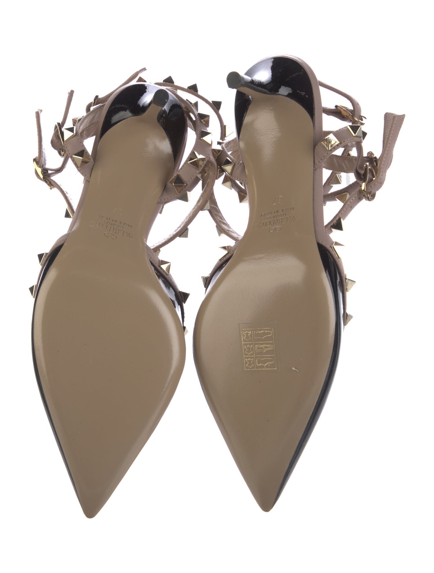 Valentino Rockstud Accents Patent Leather T-Strap Pumps